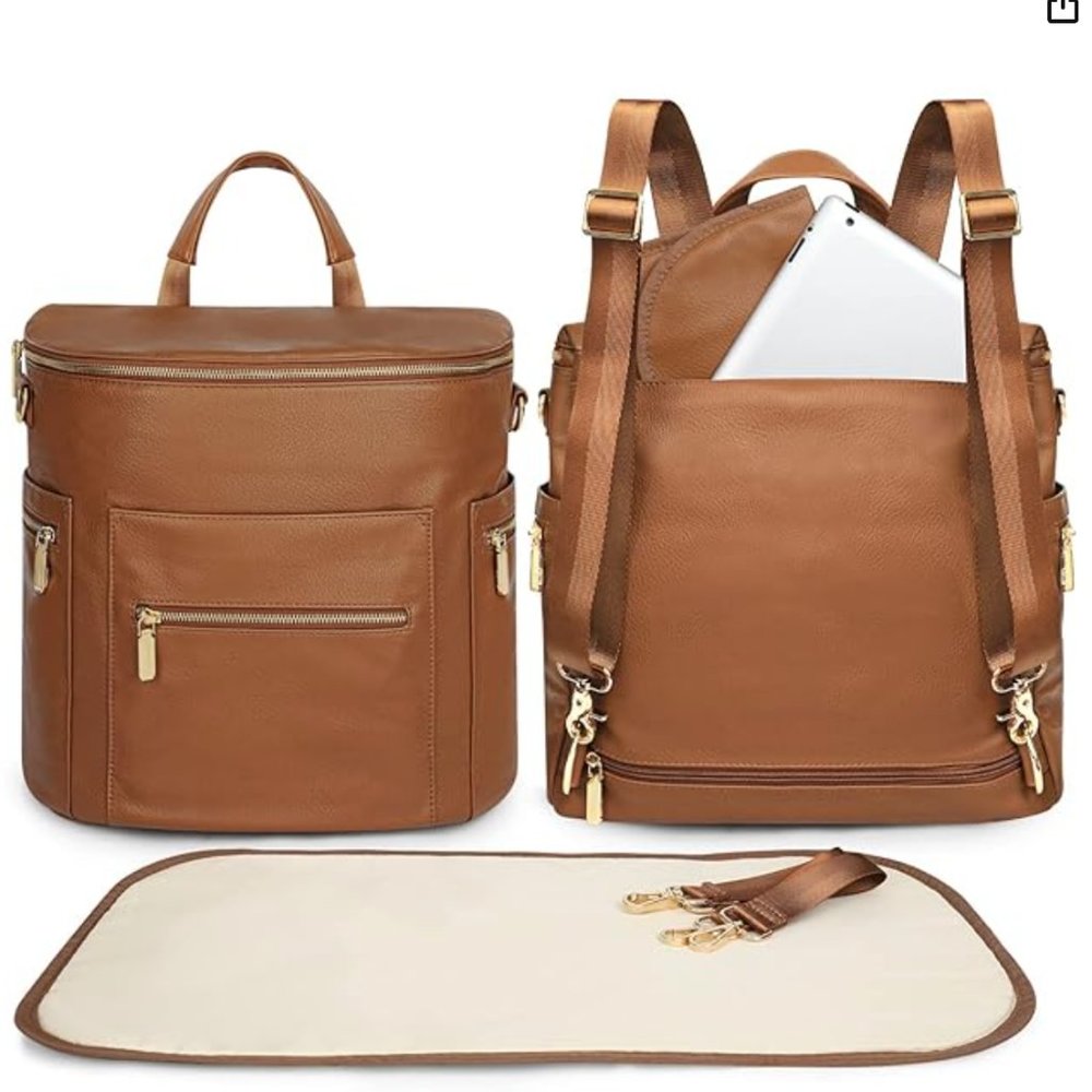 NWOT Large Leather Diaper Bag/Backpack